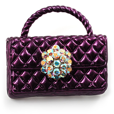 Stylish Crystal Bag Brooch (Purple) - main view