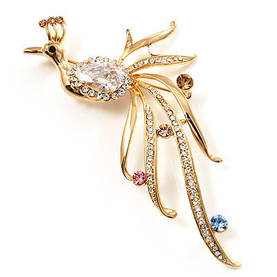 Stunning CZ Firebird Brooch (Gold Tone) - main view