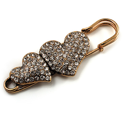 Vintage Swarovski Crystal Heart Pin Brooch (Antique Gold)