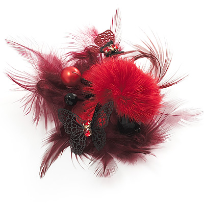 'Fluffy Paradise' Hair Clip/ Brooch (Black & Red) - Catwalk 2011 - main view