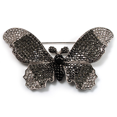 Gigantic Pave Swarovski Crystal Butterfly Brooch (Clear&Black) - main view