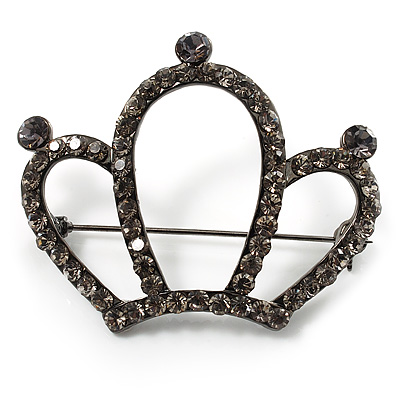 Black Tone Crystal Crown Brooch (Dim Grey) - main view