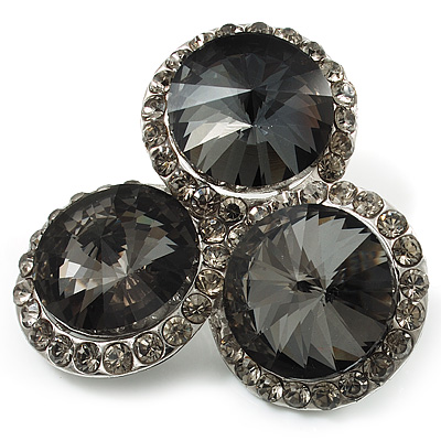 Ash Grey Diamante Circle Art Nouveau Brooch (Silver Tone) - main view