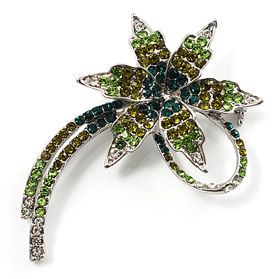 'Falling Star' Crystal Fashion Brooch (Olive & Green) - main view