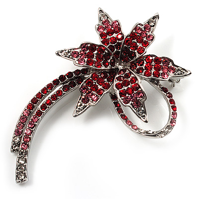 'Falling Star' Crystal Fashion Brooch (Pink, Red & Burgundy) - main view