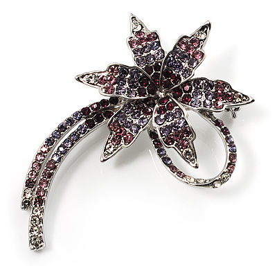 'Falling Star' Crystal Fashion Brooch (Lilac, Lavender & Purple) - main view