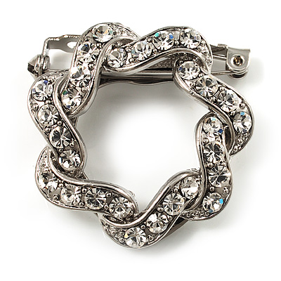 Diamante Floral Scarf Pin/ Brooch (Silver Tone)