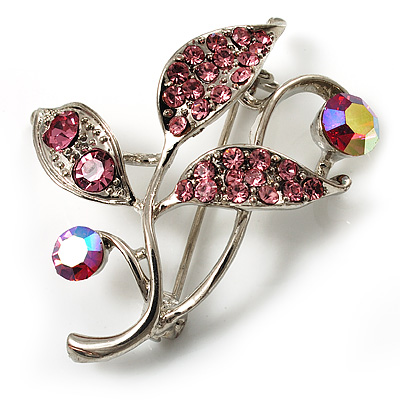 Small Crystal Floral Brooch (Silver&Pink) - main view