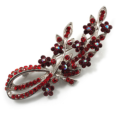 Romantic Swarovski Crystal Floral Brooch (Silver&Red) - main view