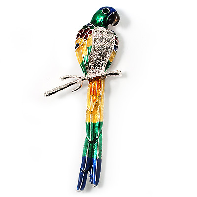 Giagantic Crystal Enamel Parrot Brooch (Multicoloured) - main view