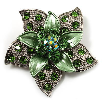3D Enamel Crystal Flower Brooch (Light Green) - main view