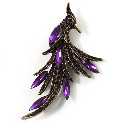 Purple Exotic Crystal Fire-Bird Brooch - main view
