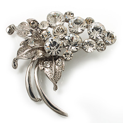 Silver Plated Crystal Grapes Brooch - main view