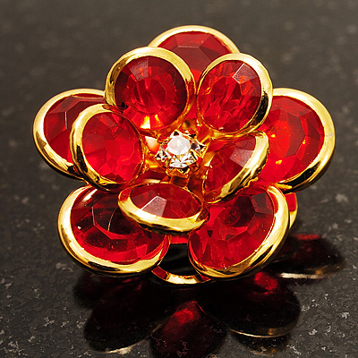 Small Pale Red Acrylic Floral Brooch (Gold Tone) - main view