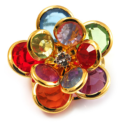 Small Multicoloured  Acrylic Floral Brooch (Gold Tone) - main view