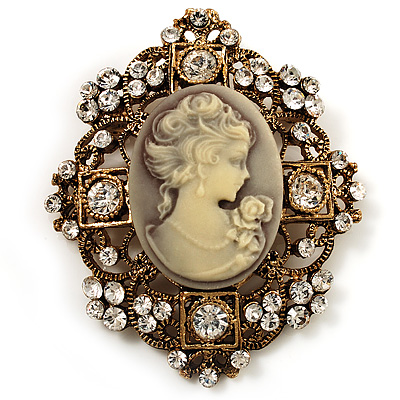 Heiress Filigree 'Cameo' Brooch (Antique Gold Finish) - main view