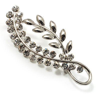Silver Plated Decorative Crystal Leaf Brooch