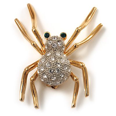 Sparkling Spider Brooch (Gold Tone) - main view