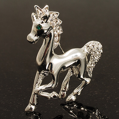 Silver Plated Galloping Horse Brooch - main view