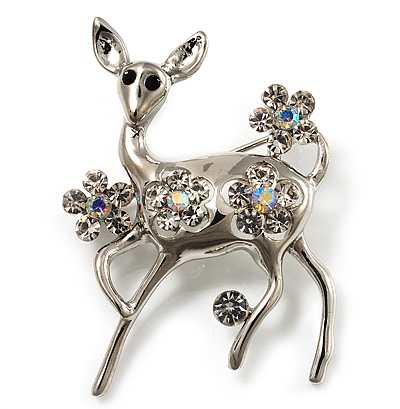 Silver Tone Diamante Baby Reindeer Brooch