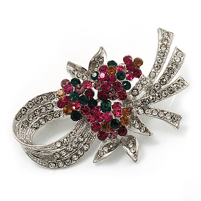 Stunning Bow Corsage Crystal Brooch (Multicoloured) - main view