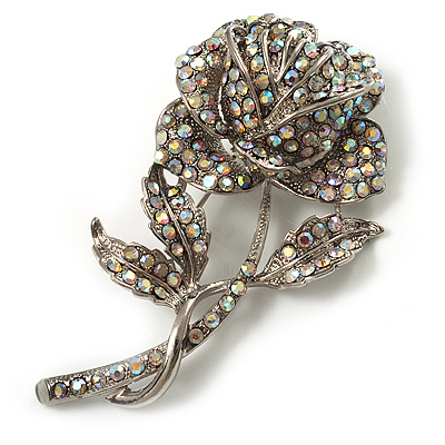 Vintage Iridescent Rose Brooch (Silver Tone) - main view