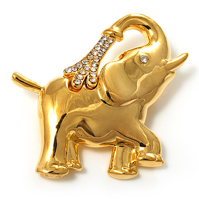 Gold Plated Crystal Elephant Brooch