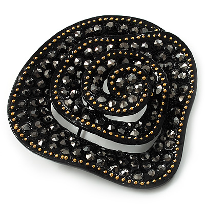 Black Vintage Crystal Rose Brooch (Gun Metal) - main view