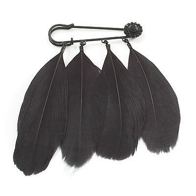 Black Feather Charm Safety Pin Brooch (Catwalk - 2014) - main view