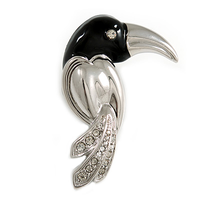 Rhodium Plated Crystal Parrot Brooch - main view