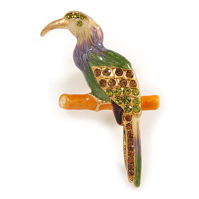 Multicoloured Enamel Exotic Parrot Bird Brooch (Gold Tone Metal) - 60mm L - main view