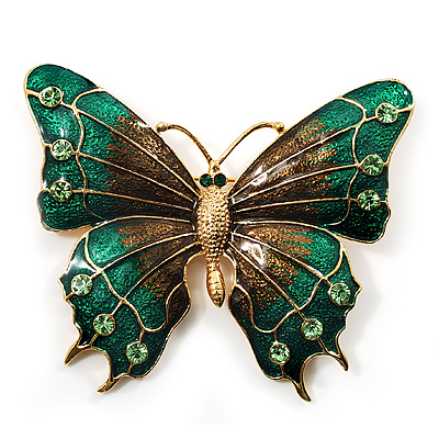 Oversized Green Enamel Butterfly Brooch (Gold Tone Metal) - main view