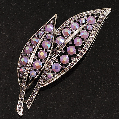 Large Lavender Diamante 'Leaf' Pin/Pendant (Silver Tone) - main view