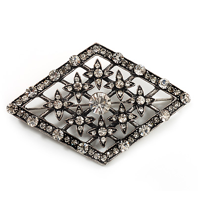 Vintage Diamante Geometric Brooch (Burn Silver Finish) - main view