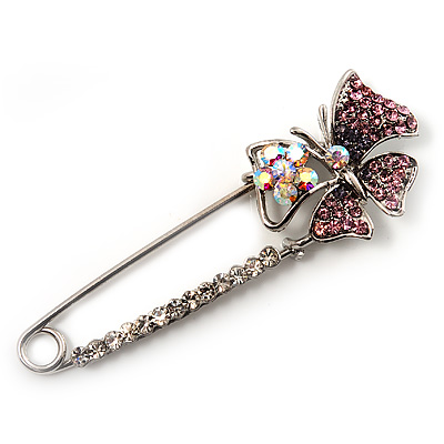 Rhodium Plated Purple Butterfly Safety Pin Brooch - main view