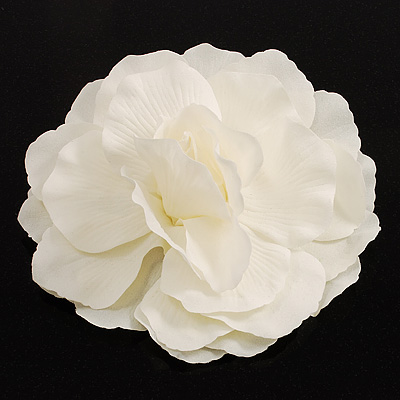 Oversized White Fabric Rose Brooch - 18cm Diameter - main view