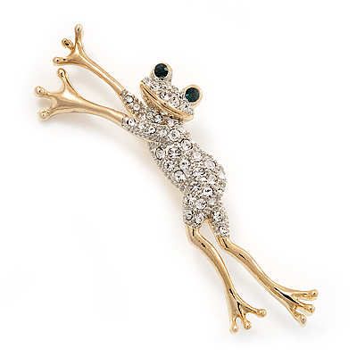 'Leaping Frog' Crystal 2-Tone Brooch - main view