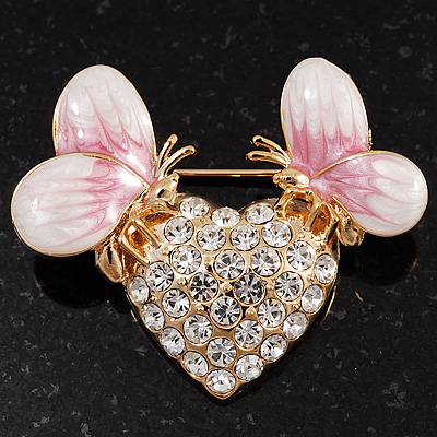 Gold Plated Diamante 'Heart' Brooch - main view