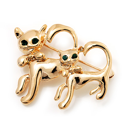 'Cat Family' Gold Plated Brooch - main view