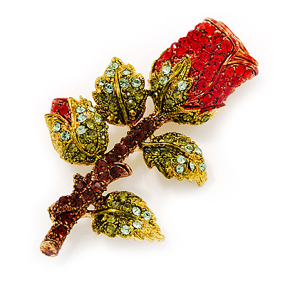Avalaya Exquisite Clear Austrian Crystal Cz Rose Brooch in Gold Plated Metal 70mm L