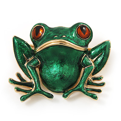 Green Enamel 'Toad' Brooch In Gold Plated Metal - main view