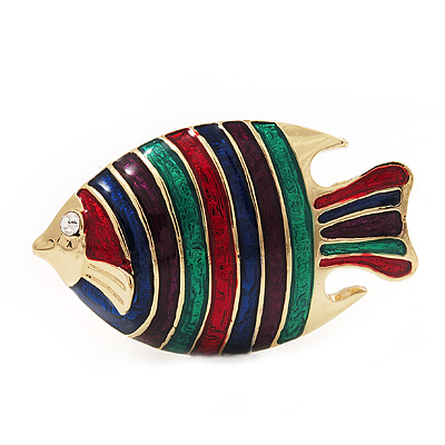 Multicoloured Enamel 'Fish' Brooch In Gold Plated Metal - main view