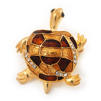 Light Gold Plated Enamel 'Turtle' Brooch