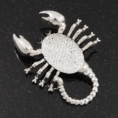 Diamante 'Scorpion' Brooch In Silver Tone Metal - 5.5cm Length
