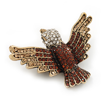 Clear / Citrine / Amber Coloured Swarovski Crystal 'Flying Bird' Brooch In Gold Plated Metal - 5cm Length - main view