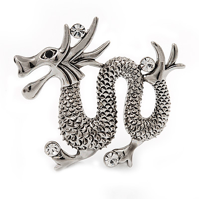 Silver Plated 'Dragon' Brooch - 4.3cm Length - main view