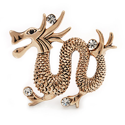Gold Plated 'Dragon' Brooch - 4.3cm Length - main view