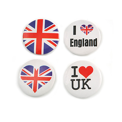 4pcs Union Jack Heart Lapel Pin Button Badge - 3cm Diameter - main view