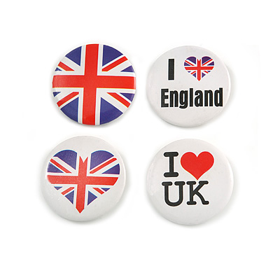 4pcs 'I Heart Love UK' Lapel Pin Button Badge - 3cm Diameter - main view