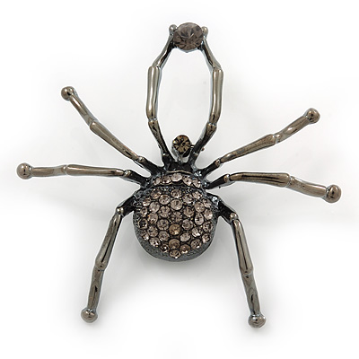 Giant Dim Grey Crystal Spider Brooch In Gun Metal Finish - 7cm Length - main view